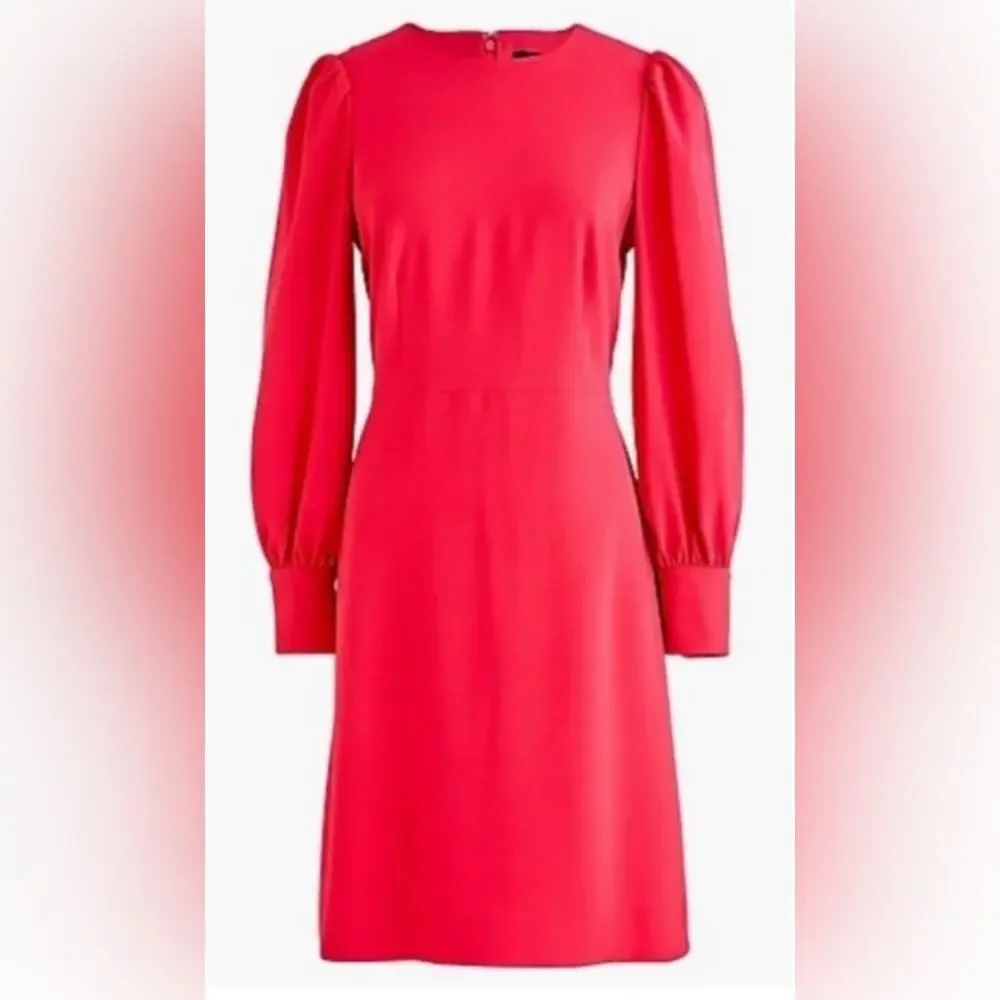 J.Crew Long-sleeve dress in 365 crepe fabric Bright Rose Size 14